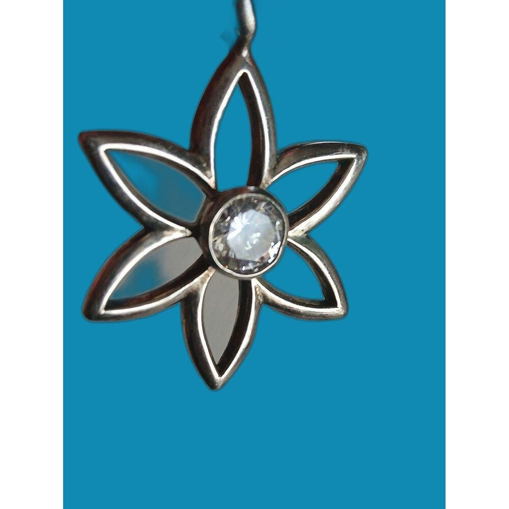 Vintage Silpada 925 Sterling Silver Star Floral Pendant Cubic Zirconia 1.75"